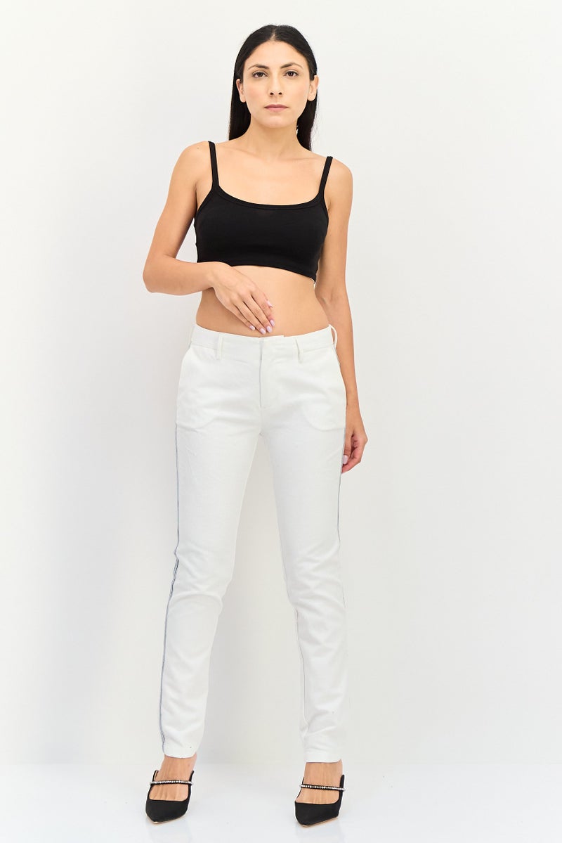 Reiko Women Cigarette Fit Grid Pattern Straight Leg Pants, White - Image 4