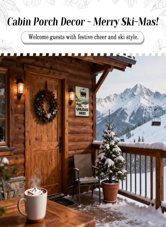 HYBLOM Vintage Unload Here Metal Sign - Ski Decor, Skiing Party Decorations for Chalet, Lodge, Apres Ski, Ski Resort Wall Art, Aluminum 12x8 Inch - Image 5