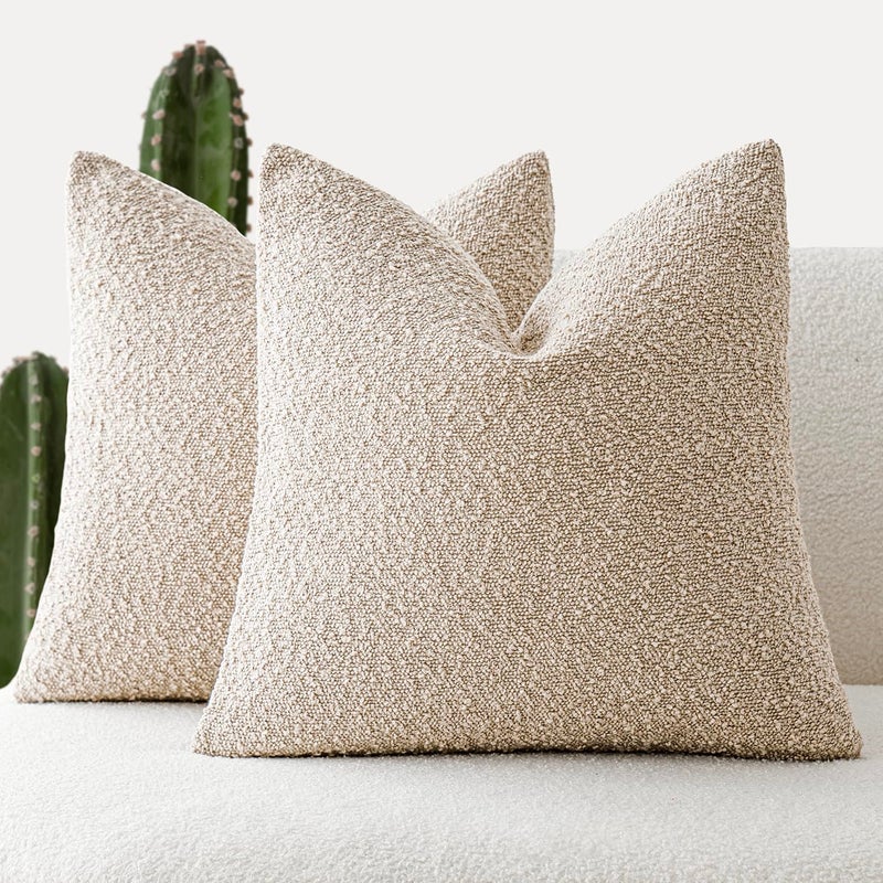 Foindtower Pack of 2 Textured Boucle Throw Pillow Covers Accent Solid Pillow Cases Cozy Soft Decorative Couch Cushion Case for Chair Sofa Bedroom Living Room Home Decor 18 x 18 InchOatmeal