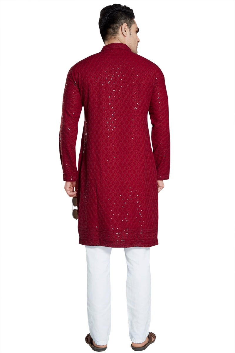 DIVISIVE Men's Sequince Embroidered Cotton Blend Only Kurta (DKRT6_L_Red) - Image 5