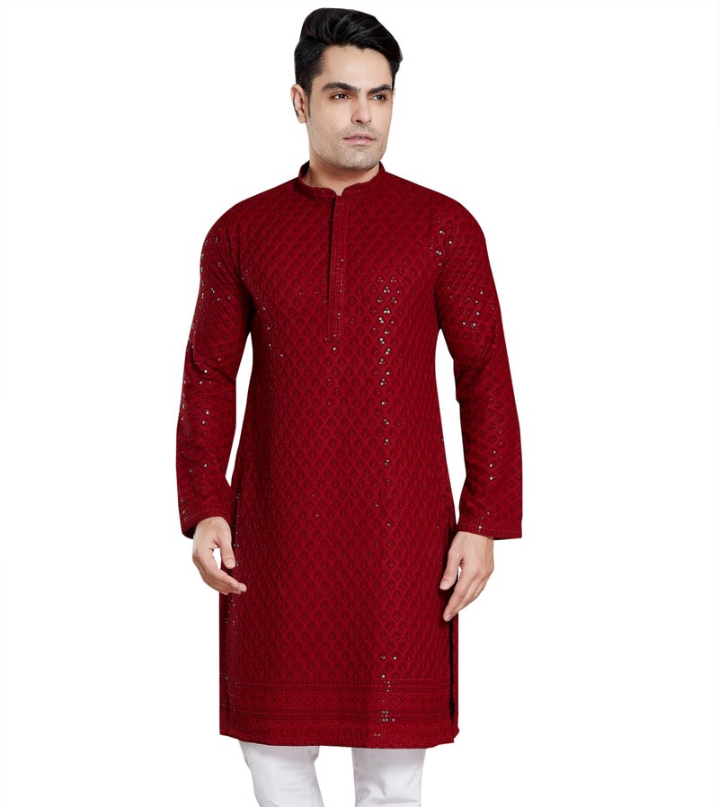 DIVISIVE Men's Sequince Embroidered Cotton Blend Only Kurta (DKRT6_L_Red) - Image 1