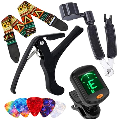 IMAGINEA Guitar Accessories Kit with Digital Tuner, Bohemian Strap, Metal Capo, String Winder, 5 Picks | Tuning Device, Designer Belt | Combo Pack for Acoustic, Electric Guitar Beginners - Image 1