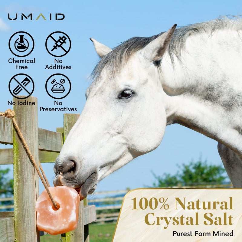 UMAID Himalayan Salt Lick 6 lbs On Rope for Horse, Deer, Goat, and Livestock Animals - Himalayan Salt Block 2 Pack - Image 3