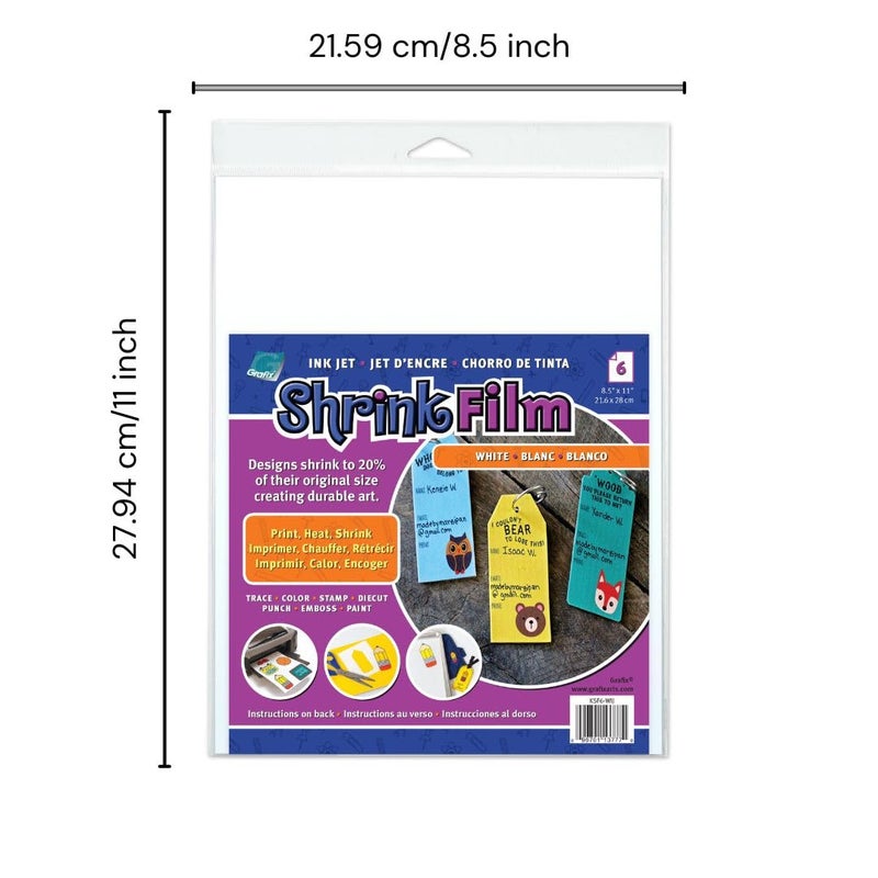 Grafix KSF6-WIJ Printable Shrink Film 8.5X11 6PC, 6-Pack, White, 6 Count - Image 2