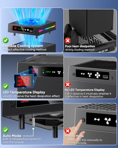 KOVA LED Display Auto Cooling Fan for Xbox Series X with 9 RGB Light Cooling System Adjustable by Temperature for Xbox Series X Console Cooler Light Switch Headset HookUSB Port for Xbox One Cases - Image 3