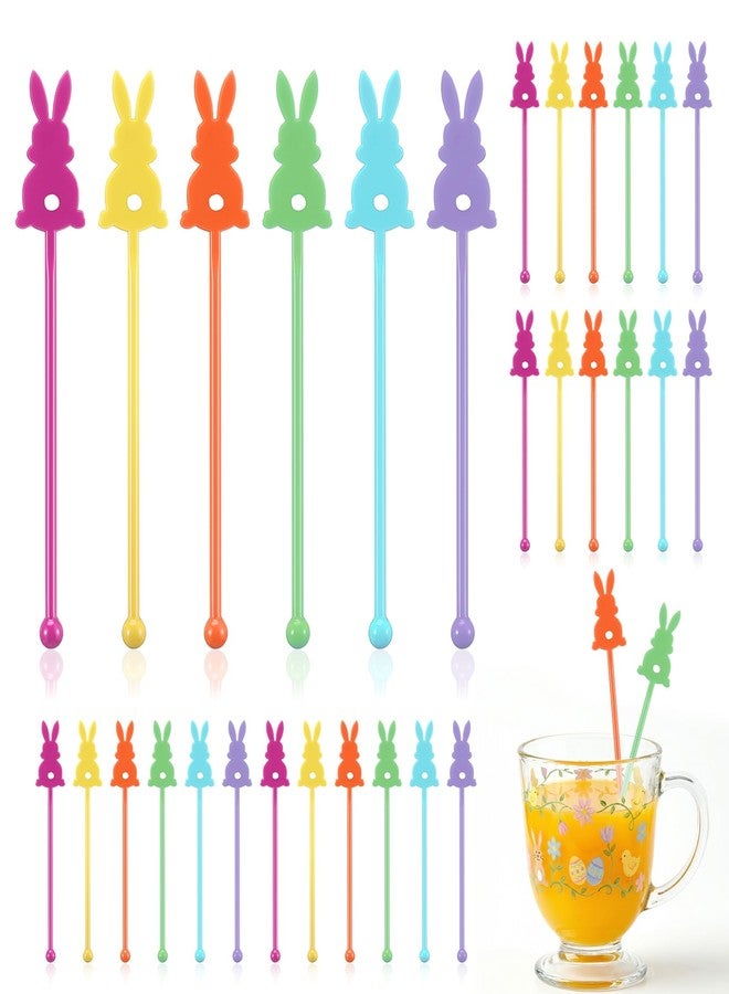 Romooa 30 Pcs Easter Drink Stirrers Rabbit Swizzle Sticks Colorful Bunny Drink Stirrers Reusable Plastic Stir Stick for Cocktail Coffee Tea Hot Cocoa Easter Spring Party Brunch Beverage 6 Inch - Image 1