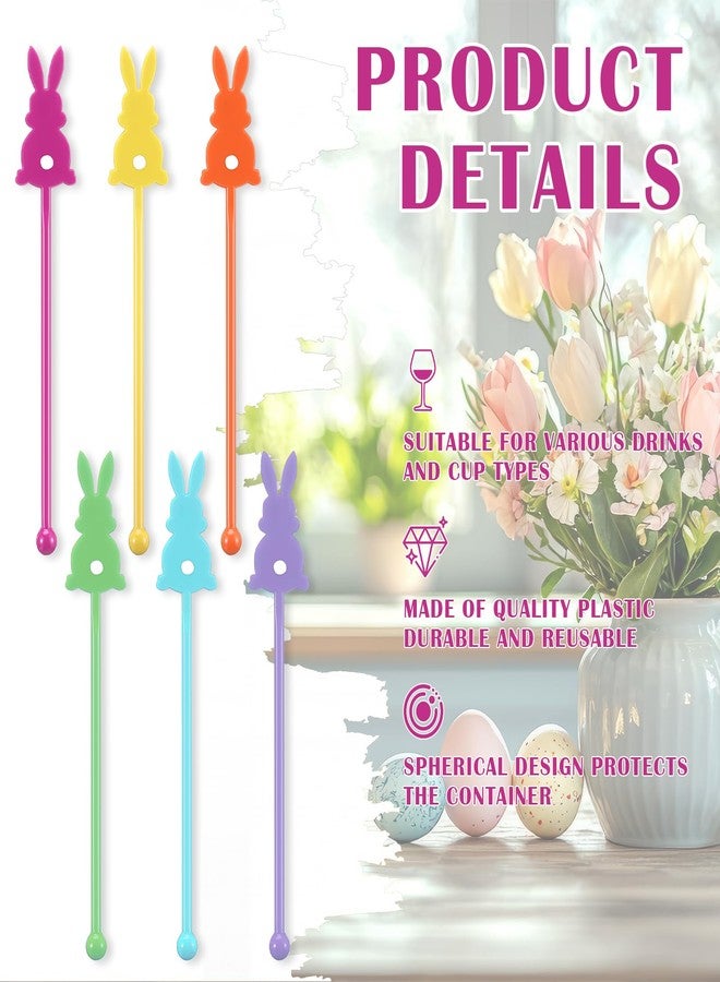 Romooa 30 Pcs Easter Drink Stirrers Rabbit Swizzle Sticks Colorful Bunny Drink Stirrers Reusable Plastic Stir Stick for Cocktail Coffee Tea Hot Cocoa Easter Spring Party Brunch Beverage 6 Inch - Image 3
