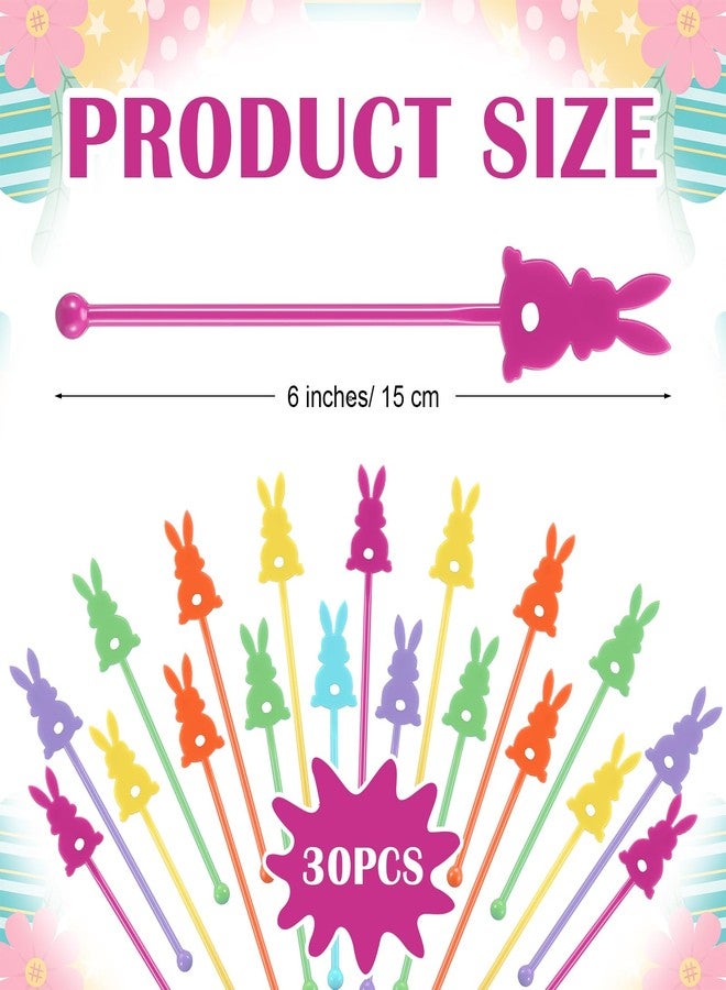 Romooa 30 Pcs Easter Drink Stirrers Rabbit Swizzle Sticks Colorful Bunny Drink Stirrers Reusable Plastic Stir Stick for Cocktail Coffee Tea Hot Cocoa Easter Spring Party Brunch Beverage 6 Inch - Image 2