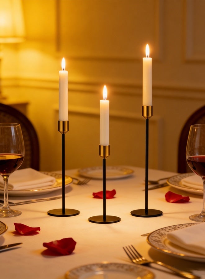 Black and Gold Tall Candle Holders Set of 3 - Elegant Metal Taper Candle Sticks for Home Decor, Wedding Centerpieces, Dining Table & Event Decoration - Image 4