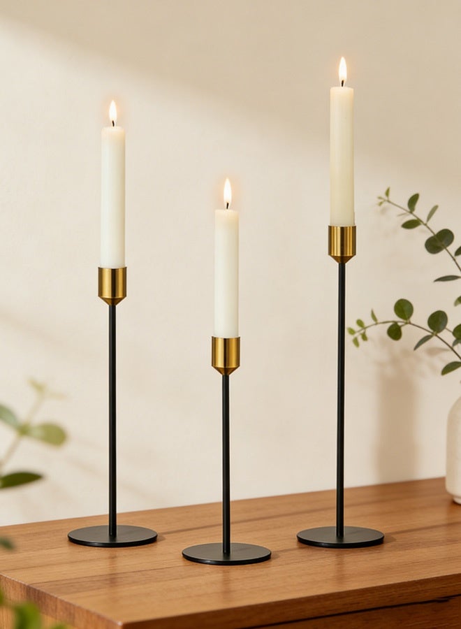 Black and Gold Tall Candle Holders Set of 3 - Elegant Metal Taper Candle Sticks for Home Decor, Wedding Centerpieces, Dining Table & Event Decoration - Image 1