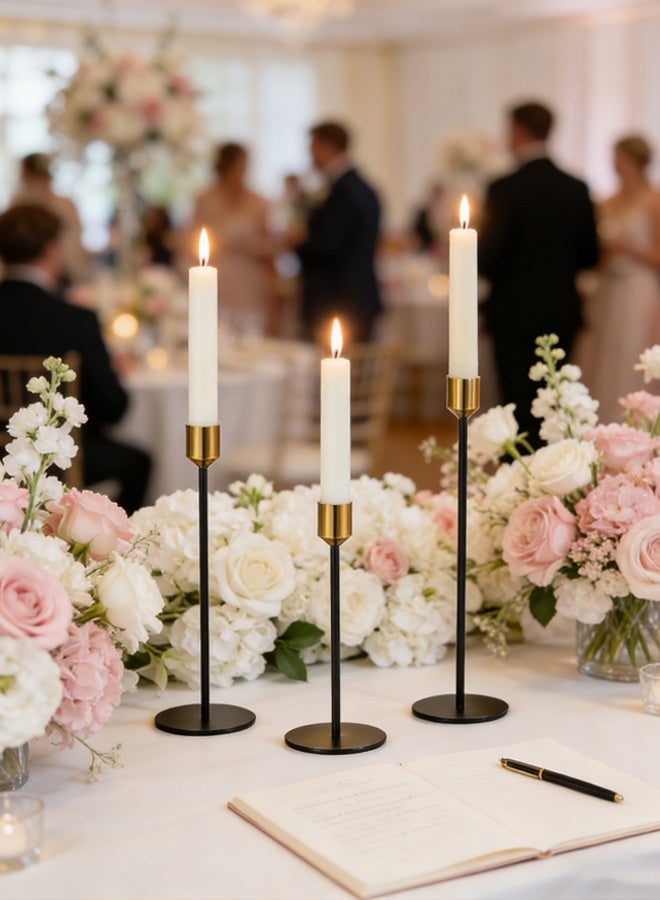 Black and Gold Tall Candle Holders Set of 3 - Elegant Metal Taper Candle Sticks for Home Decor, Wedding Centerpieces, Dining Table & Event Decoration - Image 5
