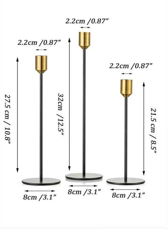 Black and Gold Tall Candle Holders Set of 3 - Elegant Metal Taper Candle Sticks for Home Decor, Wedding Centerpieces, Dining Table & Event Decoration - Image 2