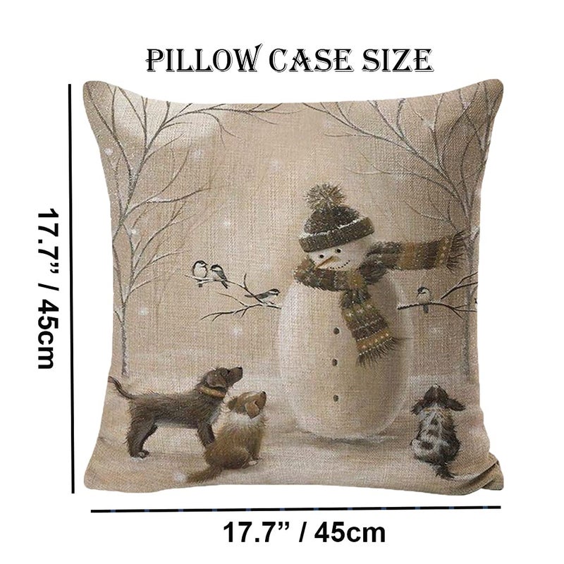 F Finerease Decorative Throw Pillow Cover Christmas - 18 x 18 Inch Animal Snowman Rabbit Deer Silver Xmas Cushion Case - Set of 4 Square Pillowslip  Gift for Sofa  Patio  bedroom Decor (Hellote Xmas  18""x18"") - Image 3