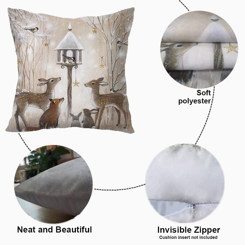 F Finerease Decorative Throw Pillow Cover Christmas - 18 x 18 Inch Animal Snowman Rabbit Deer Silver Xmas Cushion Case - Set of 4 Square Pillowslip  Gift for Sofa  Patio  bedroom Decor (Hellote Xmas  18""x18"") - Image 4