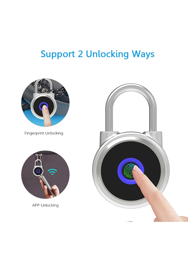 Fingerprint Padlock BT Lock With App And Fingerprint Silver 12.50x3x9cm - Image 5
