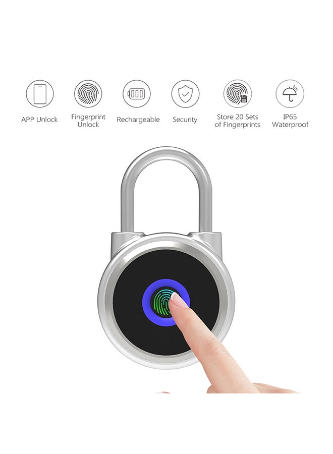 Fingerprint Padlock BT Lock With App And Fingerprint Silver 12.50x3x9cm - Image 4
