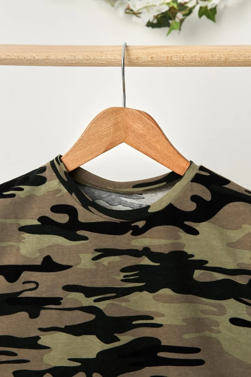 بيبيجيز Camouflage Boy's Short Sleeve Patterned Crew Neck Anti-Sweat, Soft Comfortable 100% Cotton Combed Cotton T-Shirt