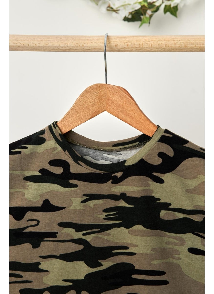 Babygiz Camouflage Boy's Short Sleeve Patterned Crew Neck Anti-Sweat, Soft Comfortable 100% Cotton Combed Cotton T-Shirt  - Image 3