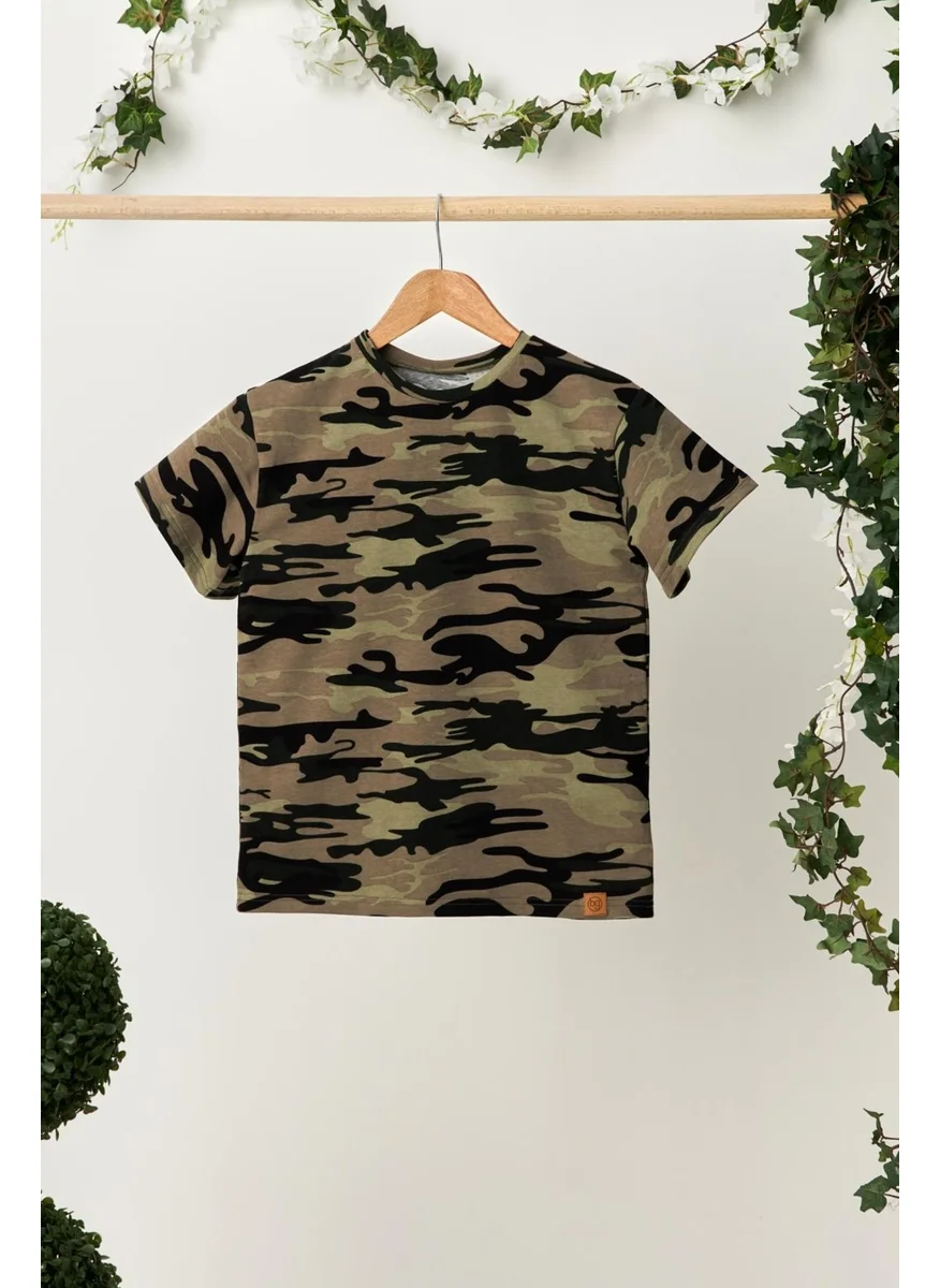 Babygiz Camouflage Boy's Short Sleeve Patterned Crew Neck Anti-Sweat, Soft Comfortable 100% Cotton Combed Cotton T-Shirt