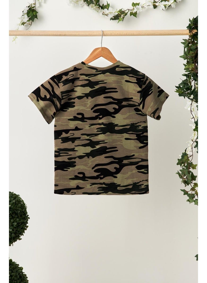 Babygiz Camouflage Boy's Short Sleeve Patterned Crew Neck Anti-Sweat, Soft Comfortable 100% Cotton Combed Cotton T-Shirt  - Image 2
