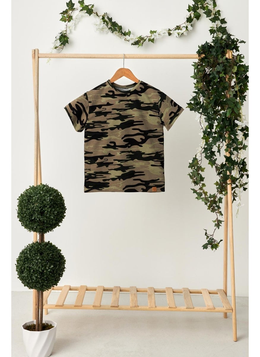 Babygiz Camouflage Boy's Short Sleeve Patterned Crew Neck Anti-Sweat, Soft Comfortable 100% Cotton Combed Cotton T-Shirt  - Image 4