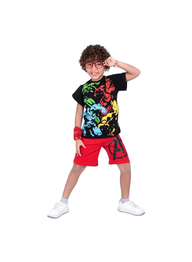 طقم كوكو اولادي صيفى يتكون من قطعتين تيشيرت ملون و شورت احمر