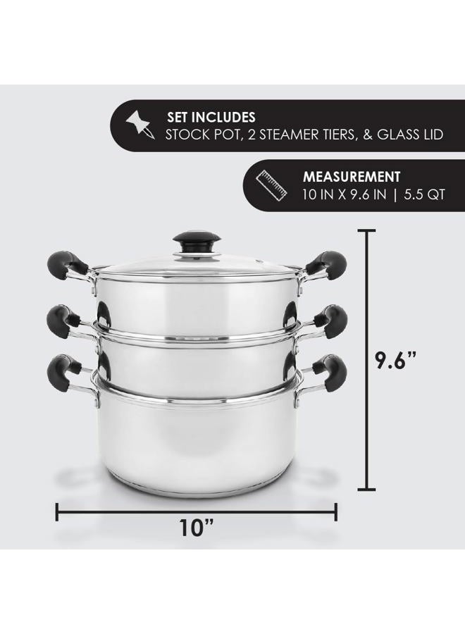 Concord Cookware 10" Stainless Steel 3 Tier Steamer Steaming Pot 24 CM (Induction Compatible) - Image 2