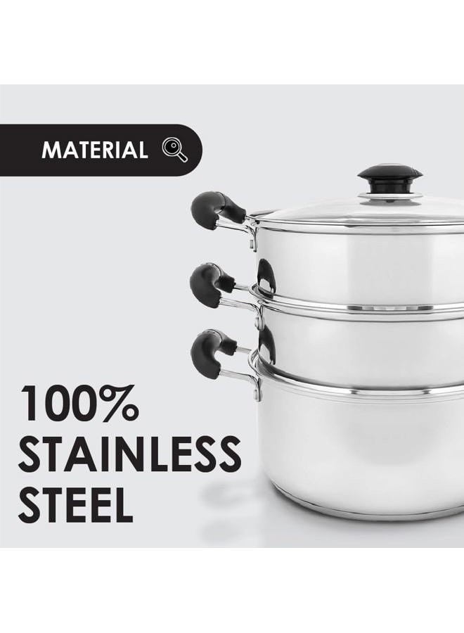 Concord Cookware 10" Stainless Steel 3 Tier Steamer Steaming Pot 24 CM (Induction Compatible) - Image 3