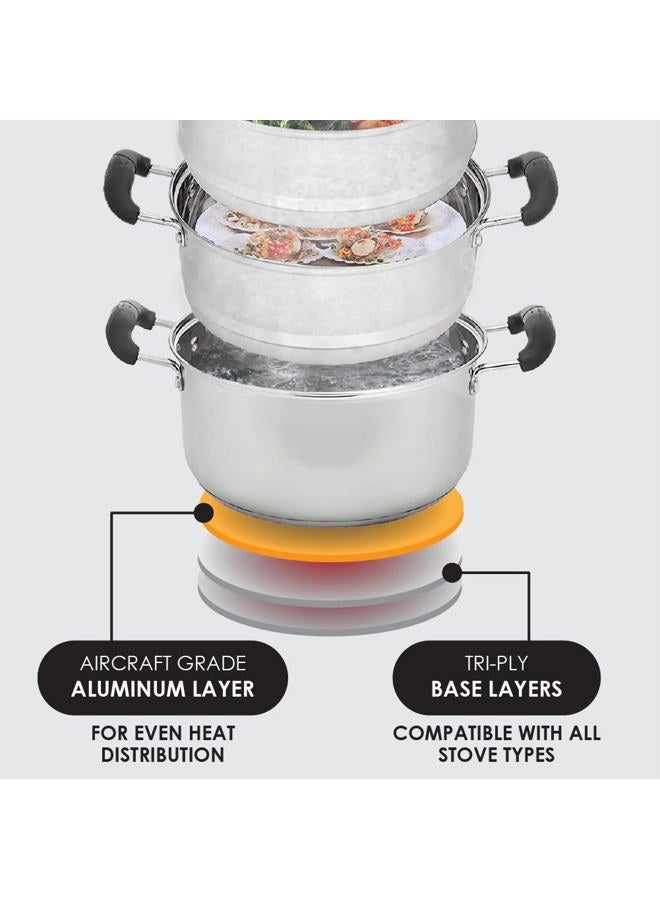 Concord Cookware 10" Stainless Steel 3 Tier Steamer Steaming Pot 24 CM (Induction Compatible) - Image 5