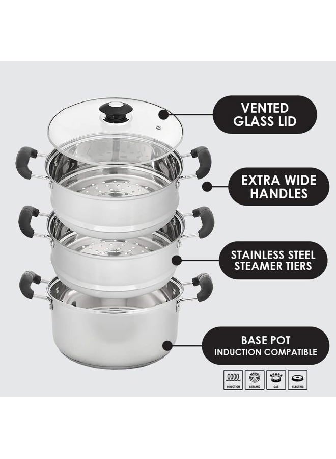 Concord Cookware 10" Stainless Steel 3 Tier Steamer Steaming Pot 24 CM (Induction Compatible) - Image 4