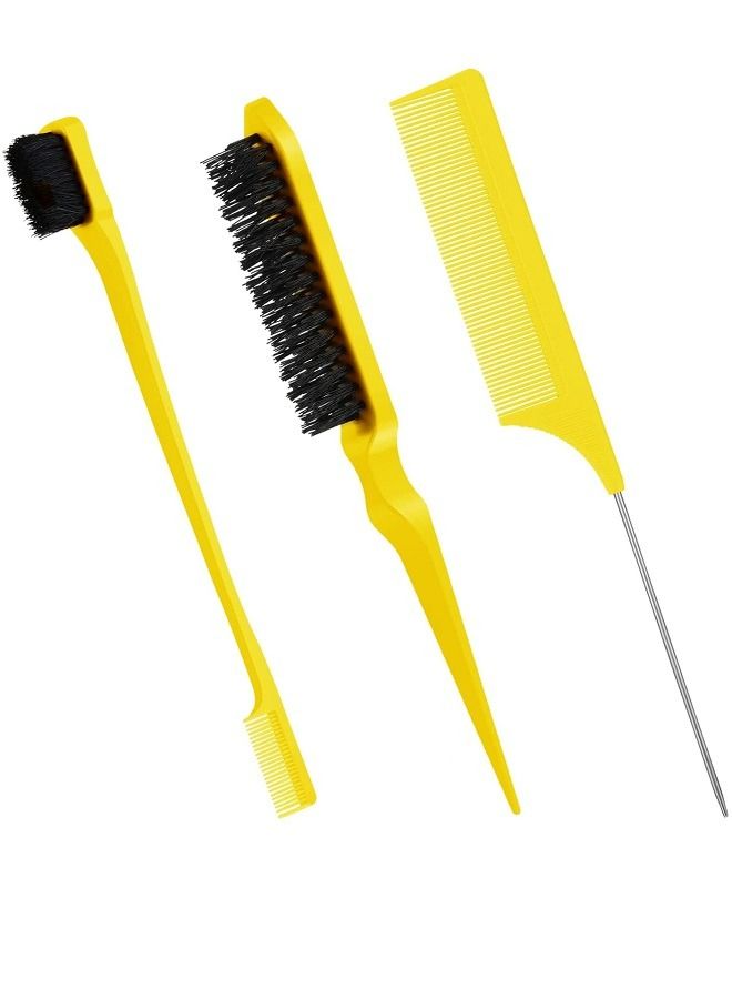 McDou مجموعة فرشاة التقاط 3 قطع صفراء مع فرشاة جانبية ومشط فرشاة شعيرات - Image 1