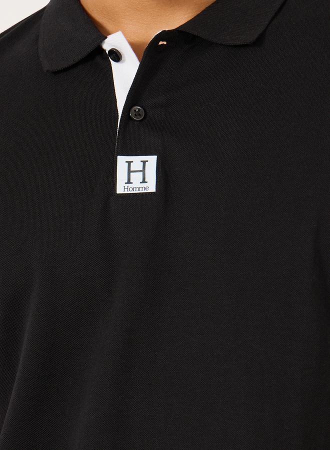 Styli Minimal Print Relaxed Fit Polo T-Shirt with Contrast Placket  - Image 3