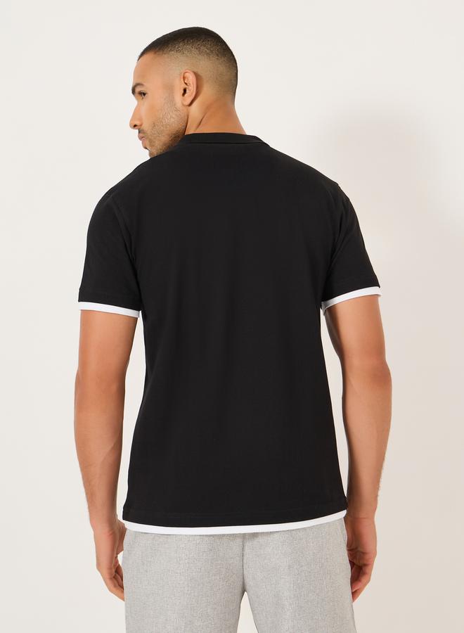 Styli Minimal Print Relaxed Fit Polo T-Shirt with Contrast Placket  - Image 4