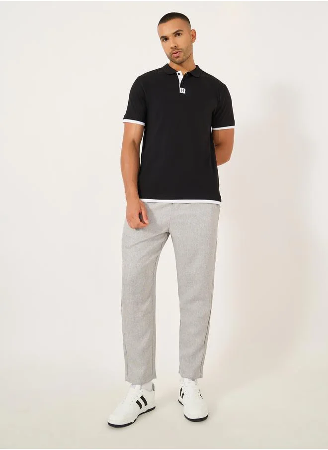 Styli Minimal Print Relaxed Fit Polo T-Shirt with Contrast Placket