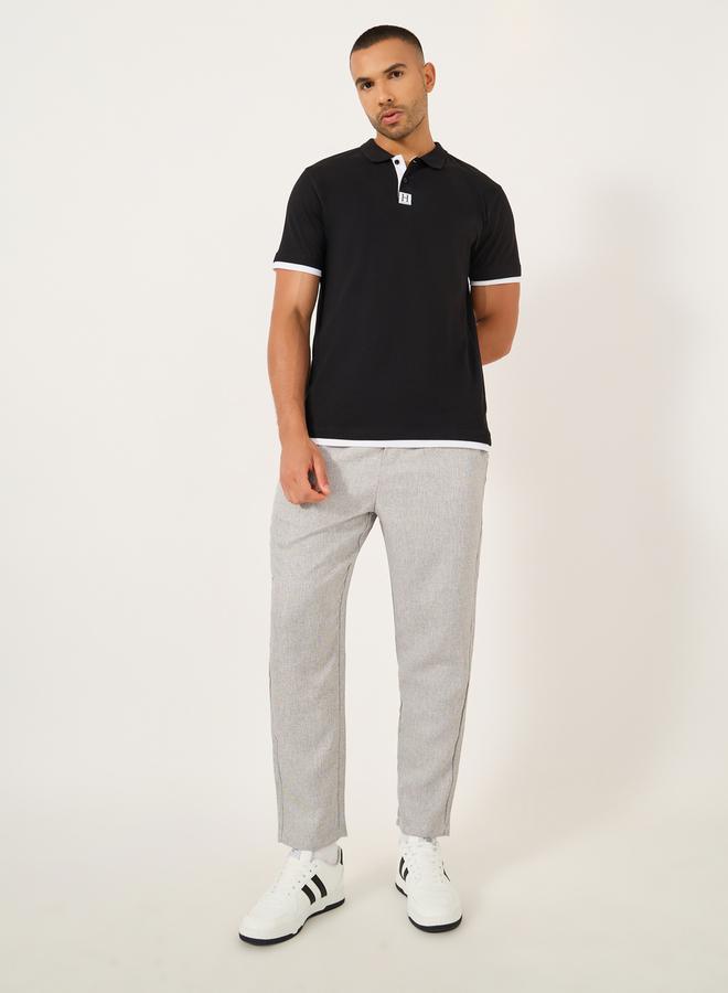 Styli Minimal Print Relaxed Fit Polo T-Shirt with Contrast Placket  - Image 2