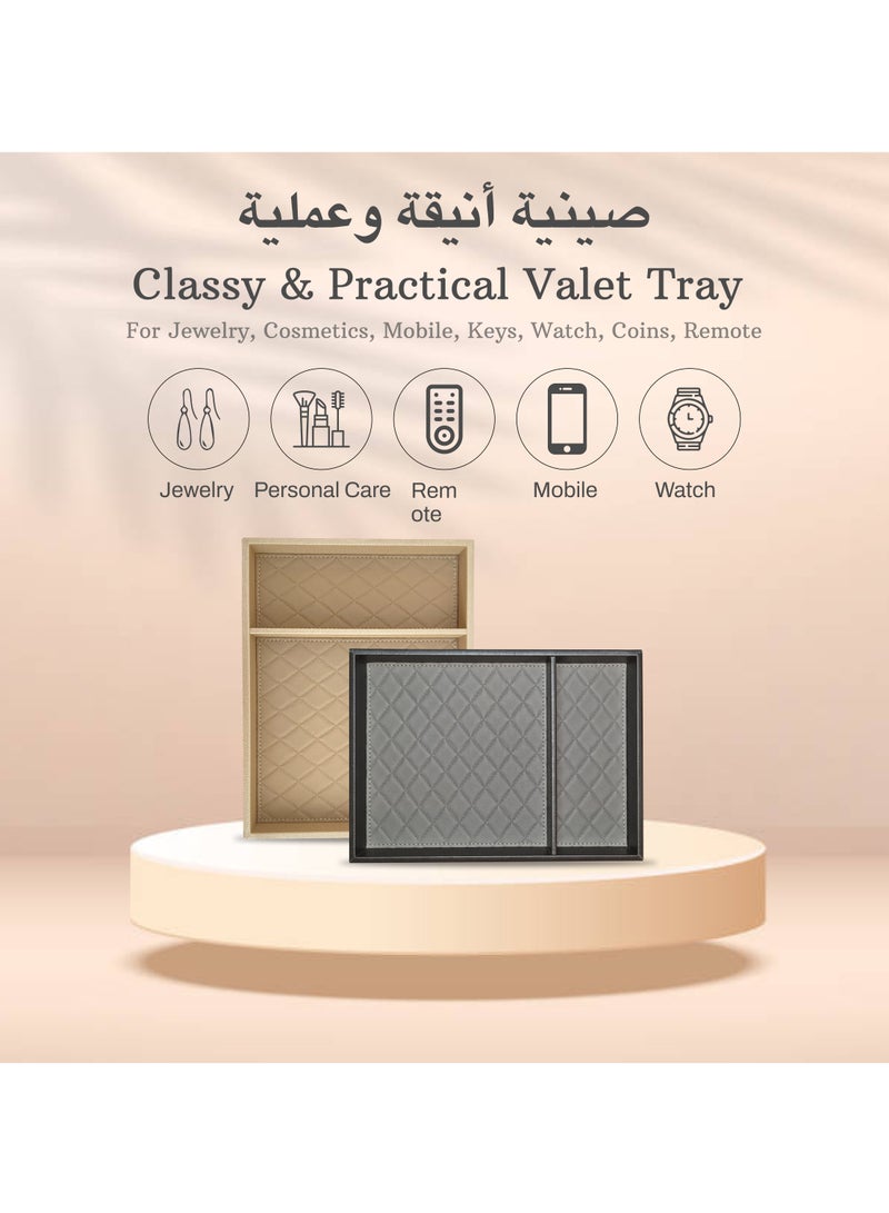 LeArt Leather Valet Tray with Divider - Leather Tray Organizer | Bedside, Nightstand, Office Desk Organizer | Catchall Tray for Wallet, Mobile Phone, Watch, Stationary (Grey and Cream)  - Image 3