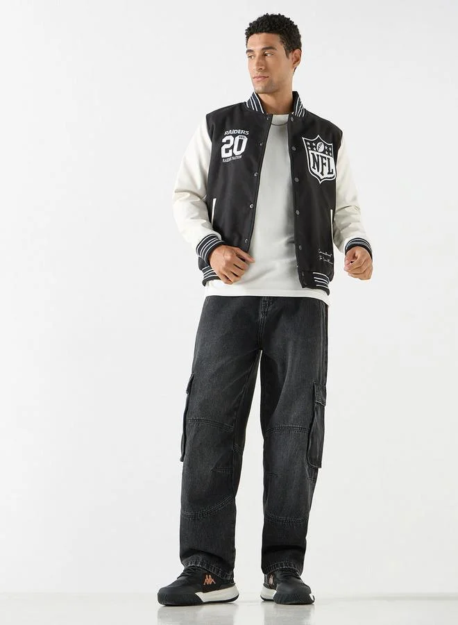 SP Characters The Las Vegas Raiders Logo Detail Bomber Jacket with Pockets and Long Sleeves