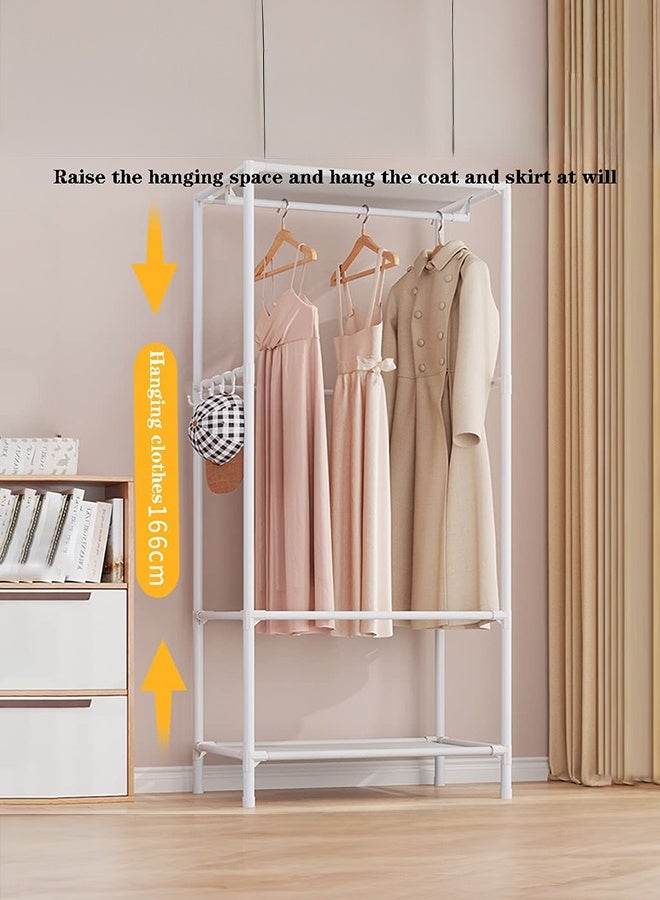 والالا رف معاطف معدني 3 في 1، وحامل ملابس، ومقعد تخزين للمدخل بإطار معدني صناعي وأرفف للأحذية، وخزائن لتعليق الملابس مع قضبان تعليق، مناسب لغرفة المعيشة، وغرفة النوم، وغرفة الملابس، مع ستارة، أبيض - 166 × 62 × 43 سم - Image 2