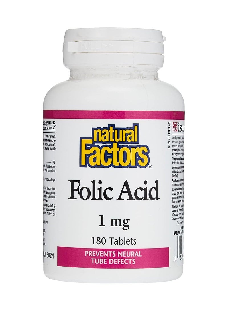 Natural Factors Folic Acid, 1 mg, 180 Tablets