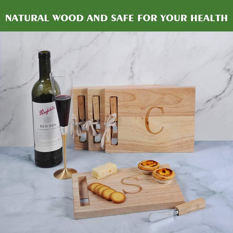 Miicol Wood Charcuterie Board, Monogram Cheese Board 10 Inch, Personalized Initial Cutting Board with Spreader, Unique Housewarming Gift, Ideal for Kitchen, Home, Letter S - Image 5