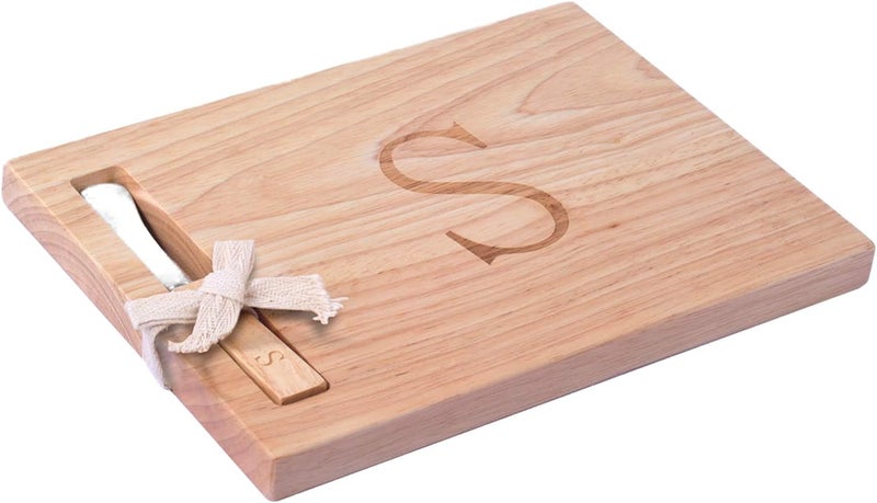 Miicol Wood Charcuterie Board, Monogram Cheese Board 10 Inch, Personalized Initial Cutting Board with Spreader, Unique Housewarming Gift, Ideal for Kitchen, Home, Letter S - Image 1