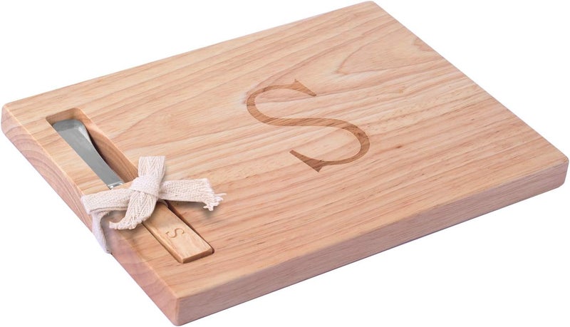 Miicol Wood Charcuterie Board, Monogram Cheese Board 10 Inch, Personalized Initial Cutting Board with Spreader, Unique Housewarming Gift, Ideal for Kitchen, Home, Letter S - Image 2