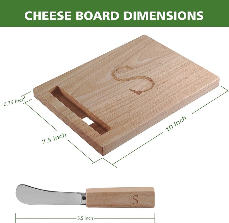Miicol Wood Charcuterie Board, Monogram Cheese Board 10 Inch, Personalized Initial Cutting Board with Spreader, Unique Housewarming Gift, Ideal for Kitchen, Home, Letter S - Image 3