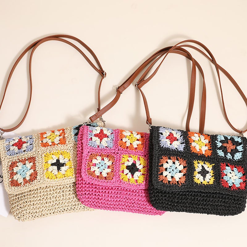 Source Grandmother'S Crossbody Straw Bag New Contrast Color Shoulder Straw Bag Women'S Beach Bag - Image 3