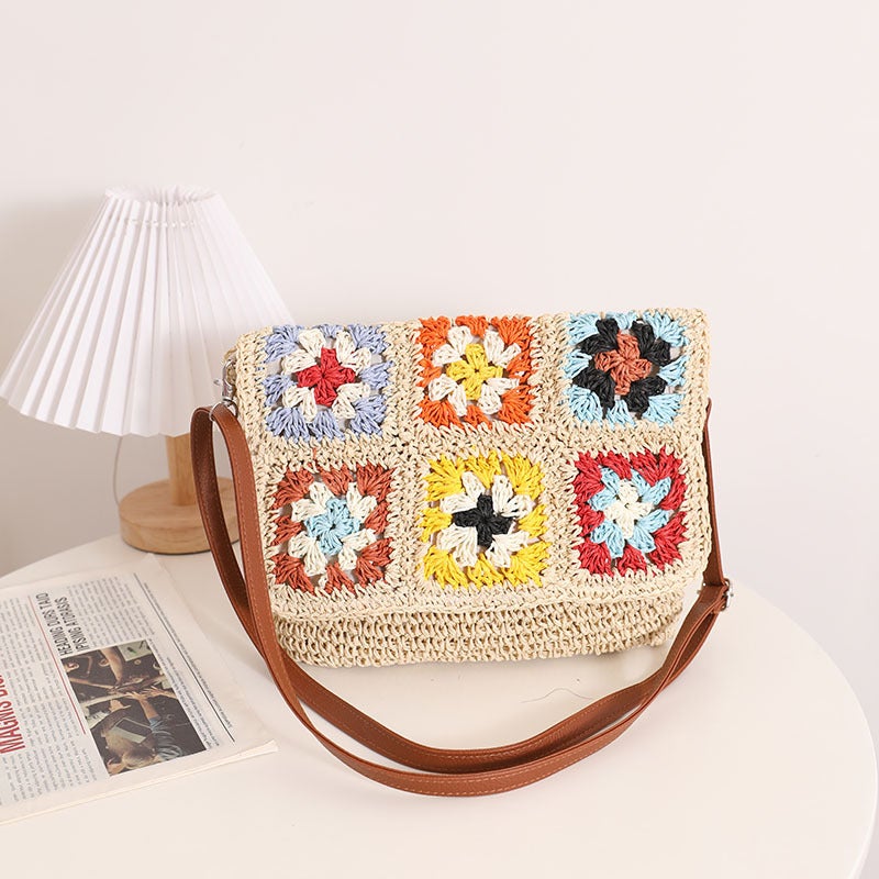 Source Grandmother'S Crossbody Straw Bag New Contrast Color Shoulder Straw Bag Women'S Beach Bag - Image 4