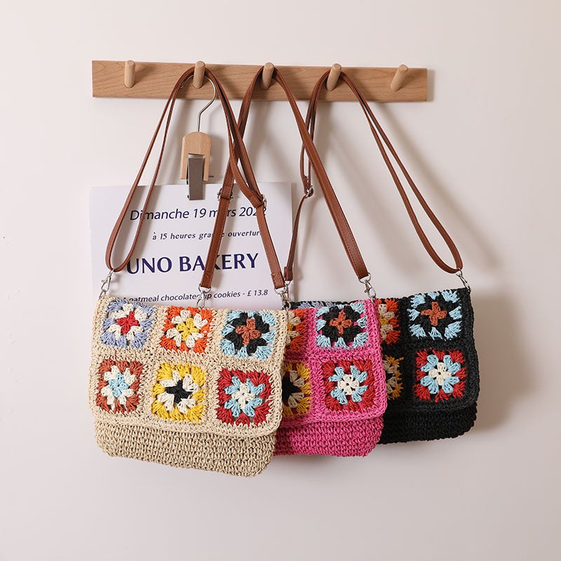 Source Grandmother'S Crossbody Straw Bag New Contrast Color Shoulder Straw Bag Women'S Beach Bag - Image 2