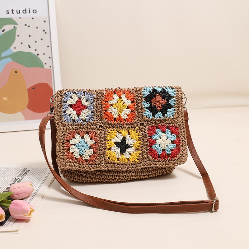 Source Grandmother'S Crossbody Straw Bag New Contrast Color Shoulder Straw Bag Women'S Beach Bag - Image 1