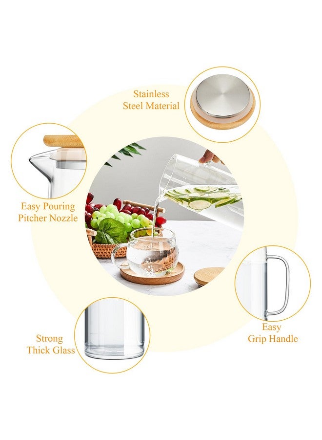 Hsei 2 Sets Glass Pitcher with Lid, 50 oz / 1500 ml Water Carafe with Handles Hot Cold Beverage Water Jar Glass Jug for Tea Juice Milk Coffee Iced Beverage - Image 4