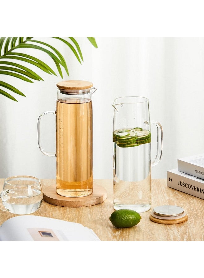 Hsei 2 Sets Glass Pitcher with Lid, 50 oz / 1500 ml Water Carafe with Handles Hot Cold Beverage Water Jar Glass Jug for Tea Juice Milk Coffee Iced Beverage - Image 3