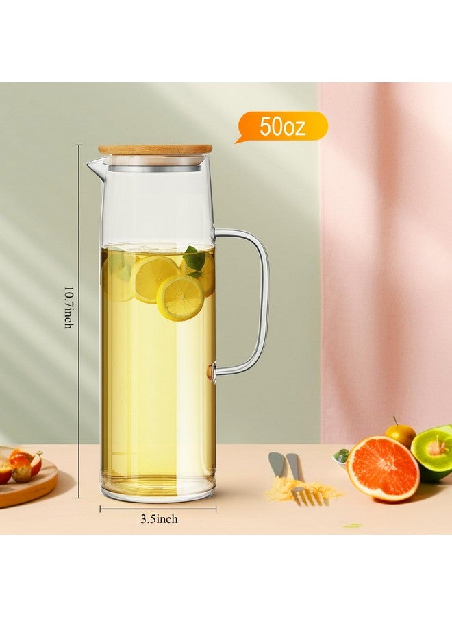 Hsei 2 Sets Glass Pitcher with Lid, 50 oz / 1500 ml Water Carafe with Handles Hot Cold Beverage Water Jar Glass Jug for Tea Juice Milk Coffee Iced Beverage - Image 2